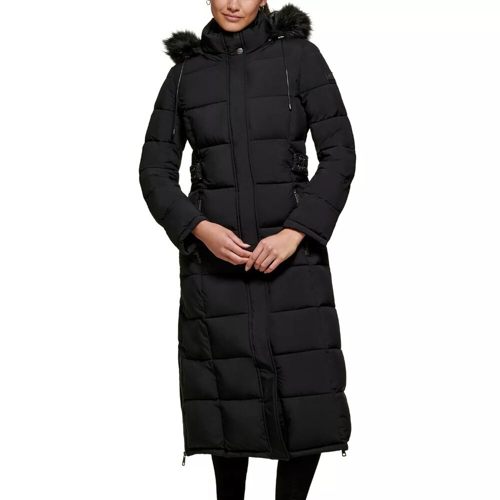 DKNY Women's Faux-Fur-Trim Hooded Maxi Puffer Coat